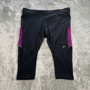 Nike Dri Fit Womens Black Purple Athletic Capris Leggings XL